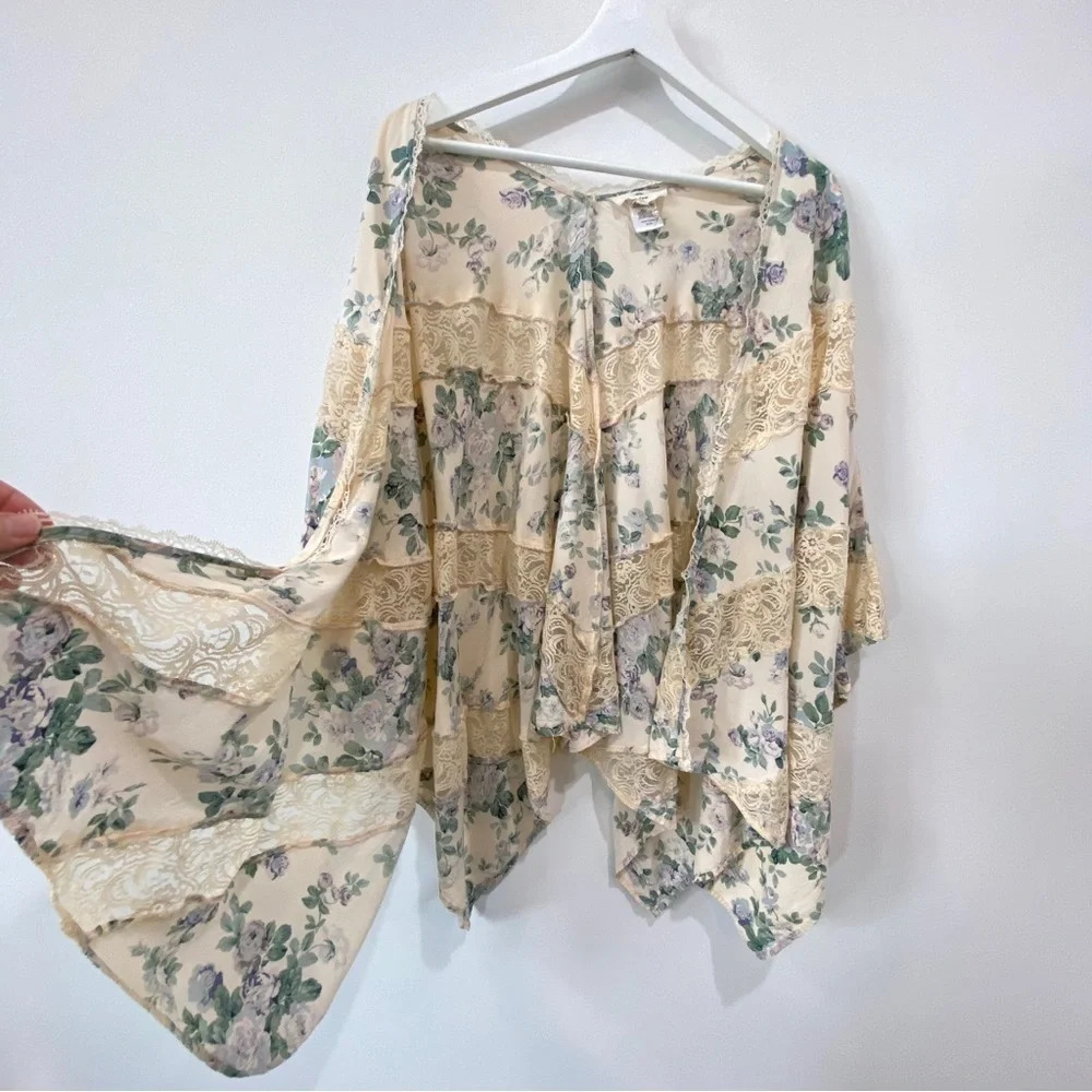Entro Boho Floral Lace Kimono Open Flowy Cardigan S/M